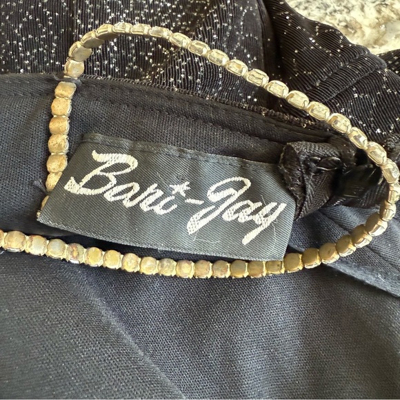 90s Bari Jay Rhinestone Velour Mini Dress Small Black Glitter Whimsigoth Y2K - Picture 9 of 10